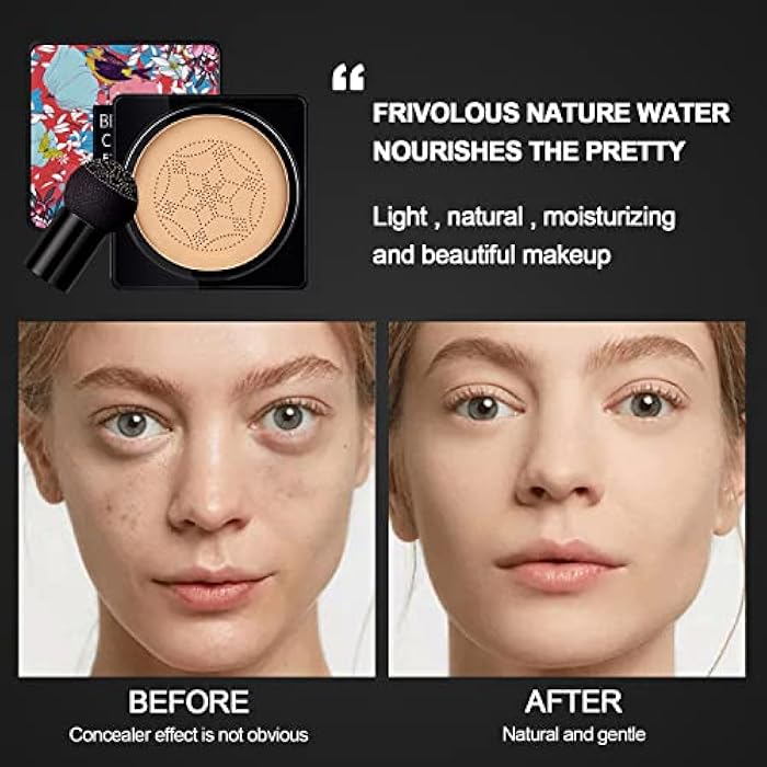 NUIBO 2PCS Air Cushion CC Cream Mushroom Head, Moisturizing Concealer Makeup Base, Primer Liquid Foundation Long Lasting with Two Mushroom Makeup Sponges【2 X Ivory】 - Image 4