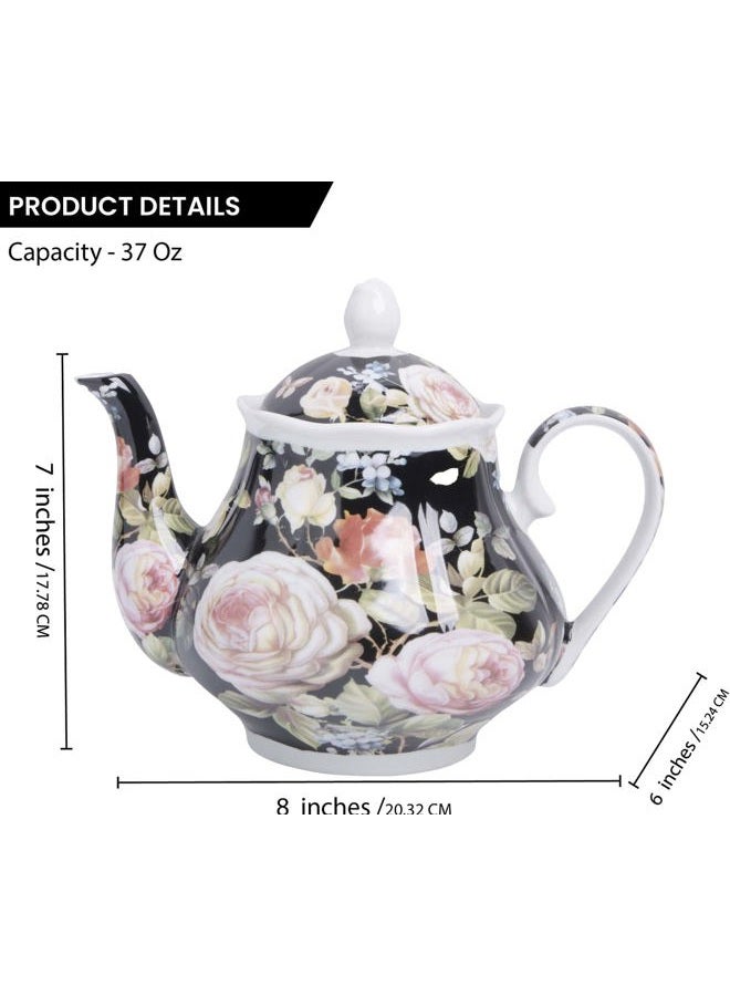 Palais Essentials European Style Ceramic Teapot Coffee Pot Water Pot Porcelain Vintage Gift Tea Pot - Moonlight Rose - Image 3