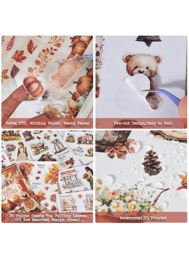 Dwpetzo Cozy Autumn Journaling Sticker Book, 20 Sheets Pe-Cut PET, Washi Tape, and Craft Paper Stickers for Junk Journal Supplies, Aesthetic Fall Stickers for Scrapbooking, Planner, Bujo, Collage - Image 4