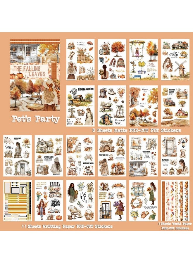 Dwpetzo Cozy Autumn Journaling Sticker Book, 20 Sheets Pe-Cut PET, Washi Tape, and Craft Paper Stickers for Junk Journal Supplies, Aesthetic Fall Stickers for Scrapbooking, Planner, Bujo, Collage - Image 2