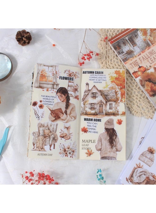 Dwpetzo Cozy Autumn Journaling Sticker Book, 20 Sheets Pe-Cut PET, Washi Tape, and Craft Paper Stickers for Junk Journal Supplies, Aesthetic Fall Stickers for Scrapbooking, Planner, Bujo, Collage - Image 3