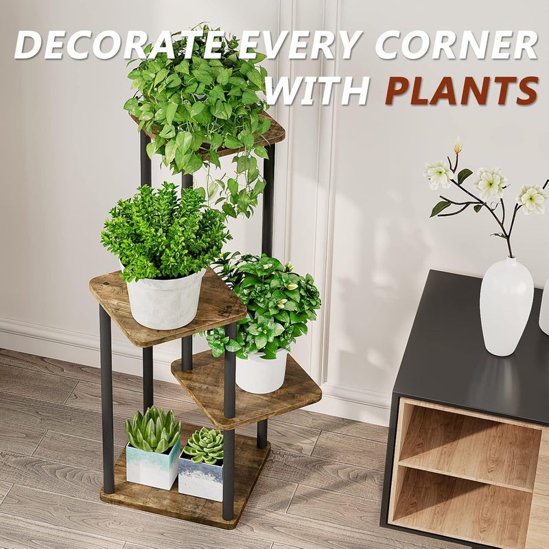 AZERPIAN Plant Stand 4 Tier Indoor Metal Flower Shelf for Multiple Plants Corner Tall Flower Holders for Patio Garden Living Room Balcony Bedroom, Black (4 Tier-Black) - Image 5