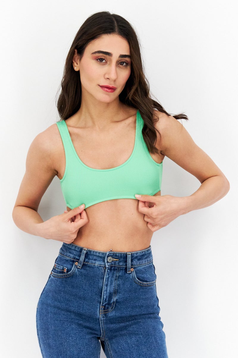 Sinsay Women Scoop Neck Sleeveless Textured Top Green - Image 1