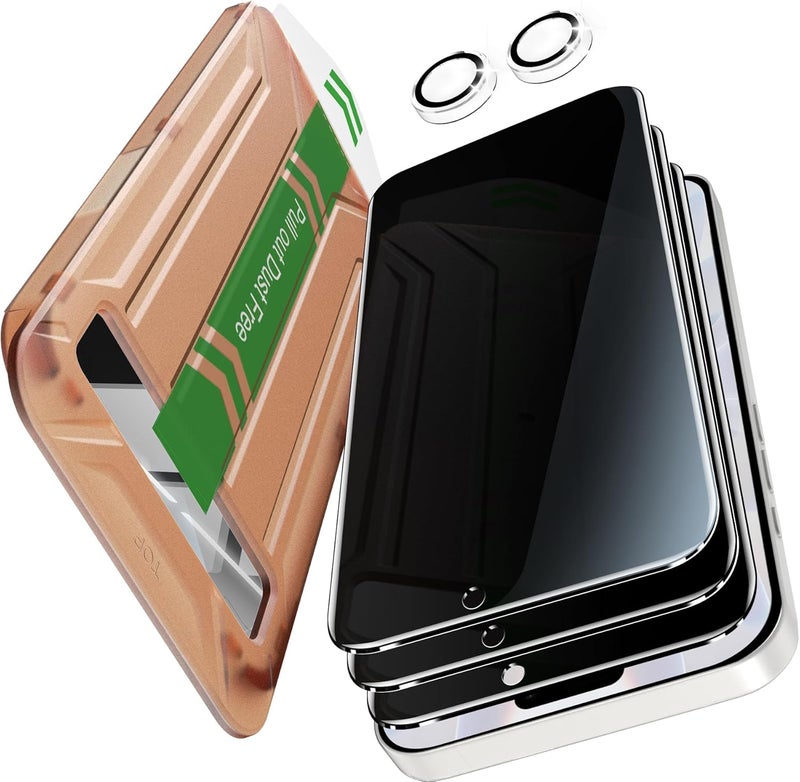 YMHML 3 Pack Compatible for iPhone 17 Privacy Screen Protector Tempered Glass + 1 Set of Camera Lens Protector, 25°Anti Spy, [Top 9H+ Military Grade Shatterproof] [Bubble Free, Auto-Dust Removal] - Image 1