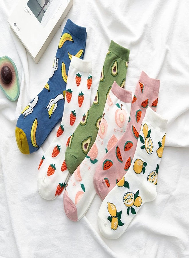 Joylife Fruit Embroidered Crew Socks Cute Pattern Quartz Sock Funny Dress Socks for Women, Ladies, Girls, 6 Pack - Image 2