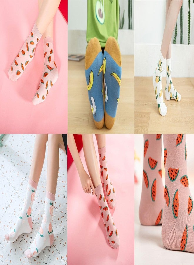Joylife Fruit Embroidered Crew Socks Cute Pattern Quartz Sock Funny Dress Socks for Women, Ladies, Girls, 6 Pack - Image 3