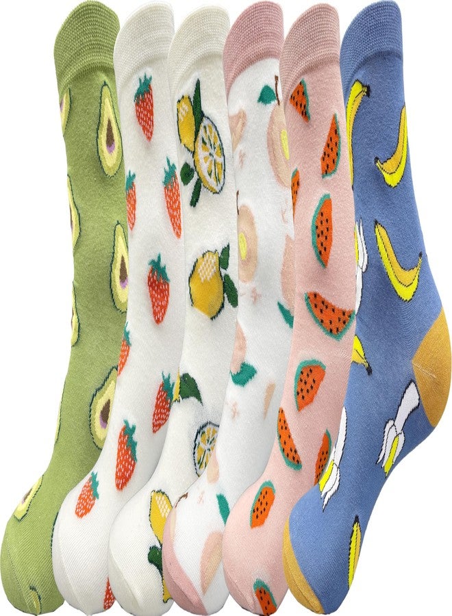 Joylife Fruit Embroidered Crew Socks Cute Pattern Quartz Sock Funny Dress Socks for Women, Ladies, Girls, 6 Pack - Image 1