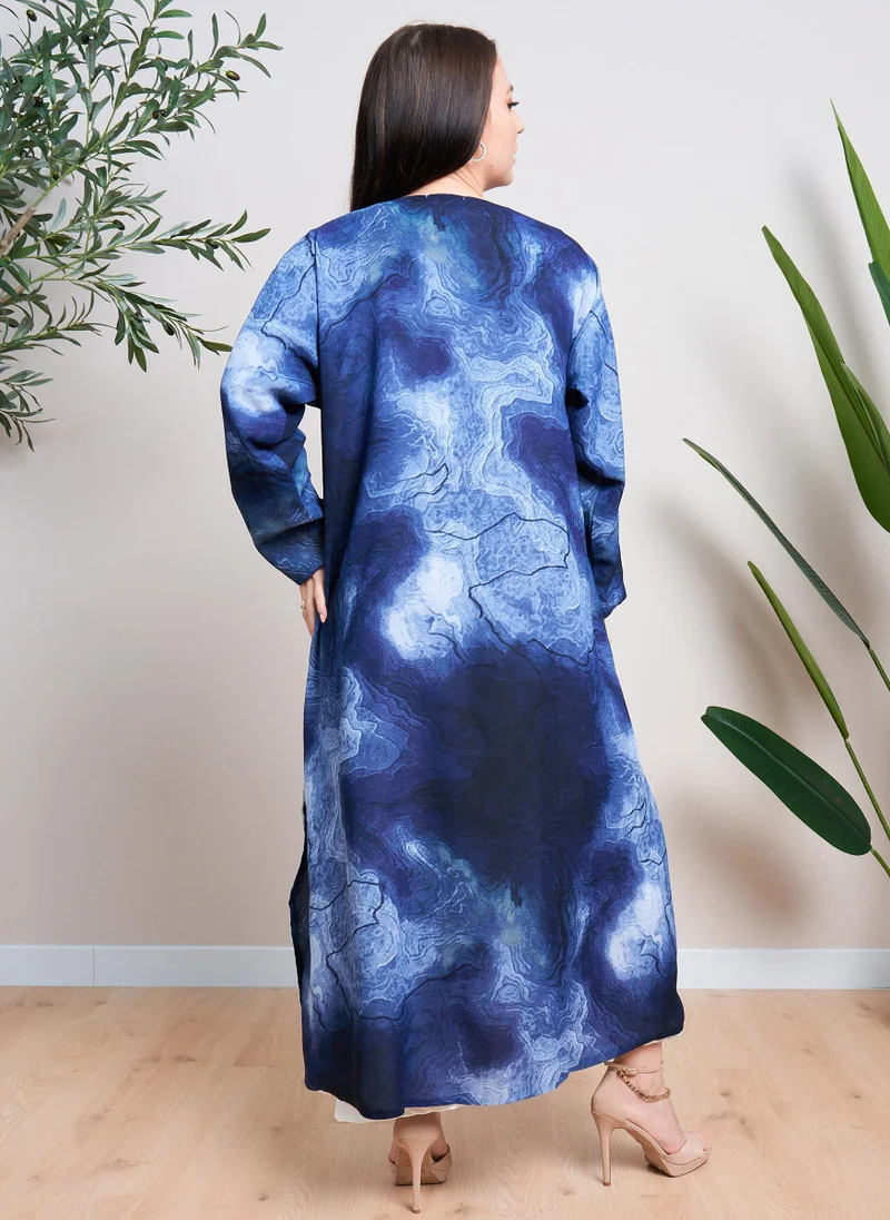 كوتور لابس Blue White Reversible Abaya with Sheila
