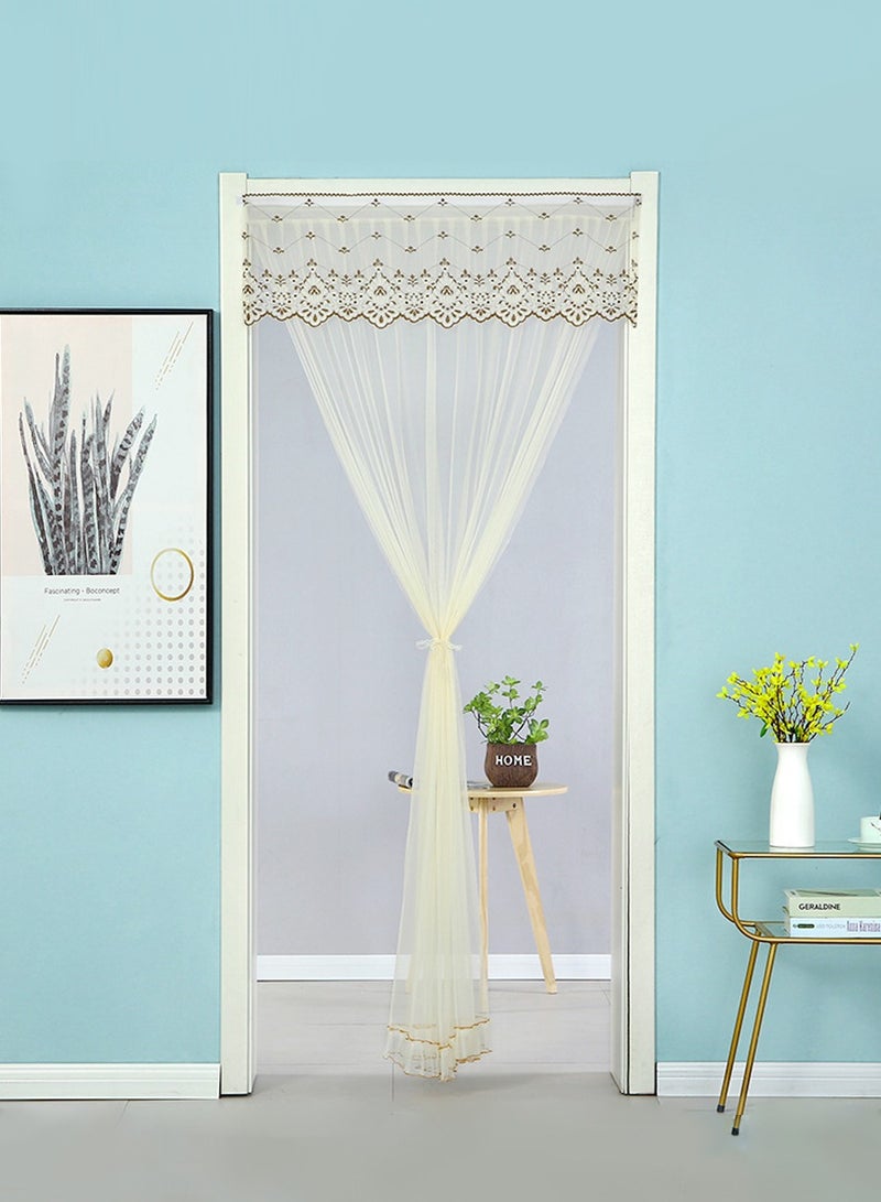 1m*2m Floral Printing Anti-mosquito Tulle Door Curtain, Decorate Room Door, Block Mosquitoes and Bugs, Good for Home, Yellow