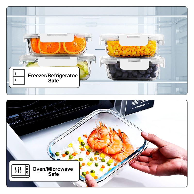 VERONES 10Pack Glass Meal Prep Containers, Airtight Glass Lunch Containers,Stackable Food Storage Containers Set with Lids,Exclusive of BPA, for Microwave,Oven, Freezer&Dishwasher Friendly,White - Image 4