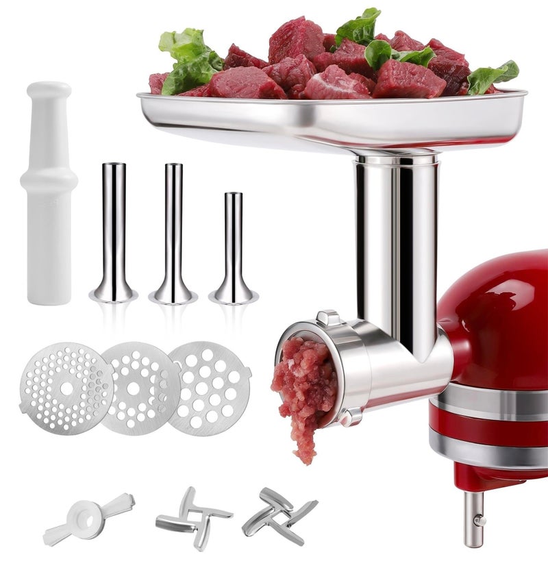 FavorKit Stainless Steel Food Grinder Attachment for KitchenAid Mixers, Dishwasher Safe Meat Processor Aceesory Included 3 Sausage Stuffer Tubes - Image 1