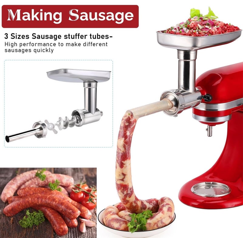 FavorKit Stainless Steel Food Grinder Attachment for KitchenAid Mixers, Dishwasher Safe Meat Processor Aceesory Included 3 Sausage Stuffer Tubes - Image 4