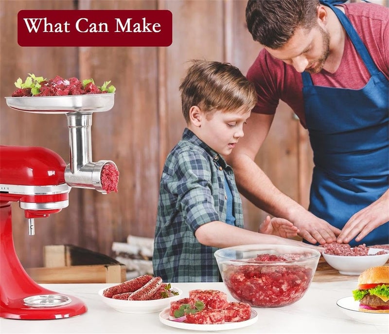 FavorKit Stainless Steel Food Grinder Attachment for KitchenAid Mixers, Dishwasher Safe Meat Processor Aceesory Included 3 Sausage Stuffer Tubes - Image 2
