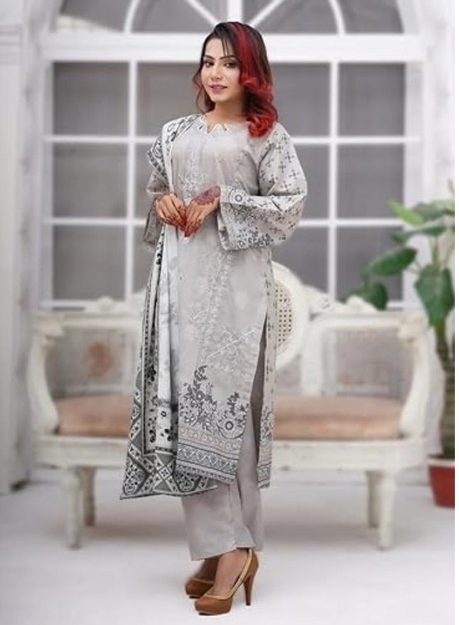 وينشيلز طقم سلوار قميص باكستاني أنيق مطرز باللون الرمادي - كبير - Image 3