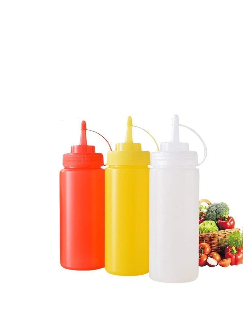 SGMSC SGMSC Set of 3 Plastic Leakproof Sealed Condiments Sauce Ketchup Squeeze Bottle Dispenser with Twist On Cap Lid 3 Pcs Set  - Image 1