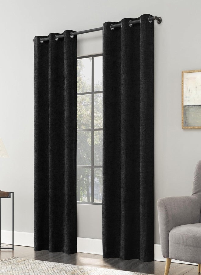 Sun Zero Isidora Velvet Magnetic Closure 100% Blackout Grommet Curtain Panel, 40" x 84", Black - Image 1