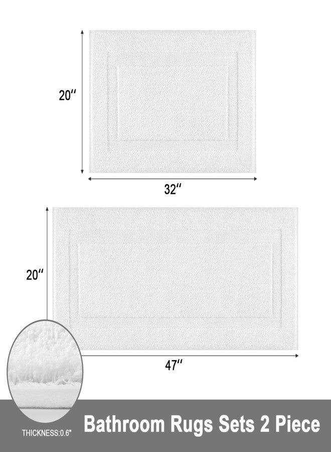 SHACOS White Bathroom Rugs Sets 2 Piece 32x20 + 47x20 inch, Non Slip Bath Mat Microfiber Washable Bathroom Rugs, Soft Fluffy Water Absorbent Bath Mat Set of 2 - Image 2