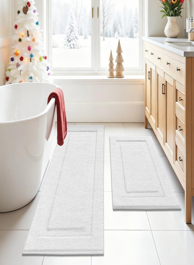 SHACOS White Bathroom Rugs Sets 2 Piece 32x20 + 47x20 inch, Non Slip Bath Mat Microfiber Washable Bathroom Rugs, Soft Fluffy Water Absorbent Bath Mat Set of 2 - Image 4