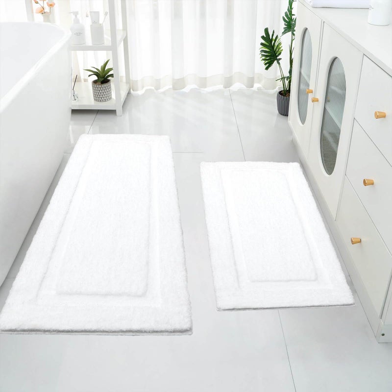 SHACOS White Bathroom Rugs Sets 2 Piece 32x20 + 47x20 inch, Non Slip Bath Mat Microfiber Washable Bathroom Rugs, Soft Fluffy Water Absorbent Bath Mat Set of 2 - Image 1