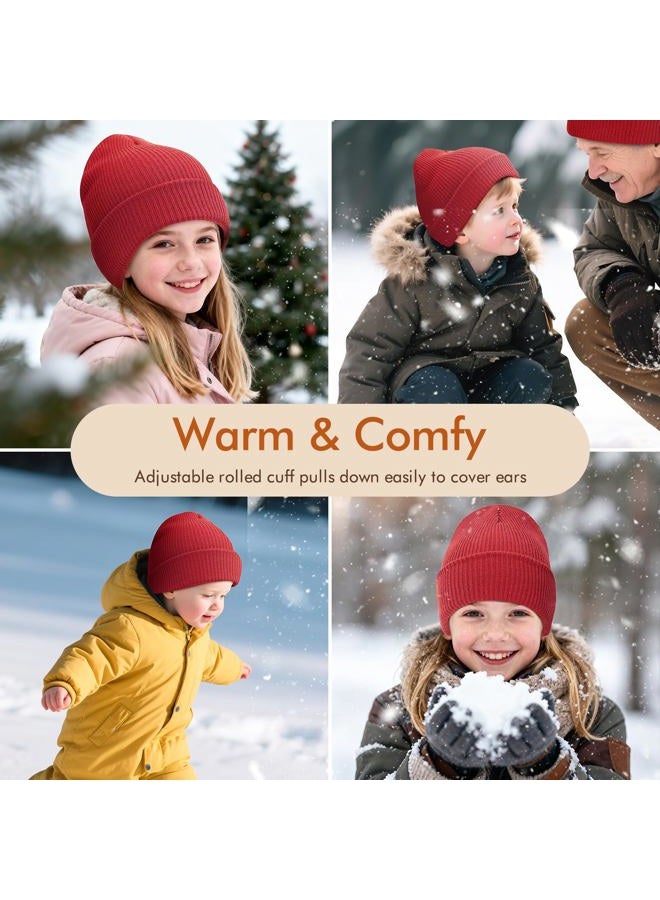 WYOK Kids Beanie Winter Soft Warm Knit Cap Children Classic Autumn Cozy Hats Youth Unisex for Girl Boy 5-15 Years, Red, One Size - Image 3
