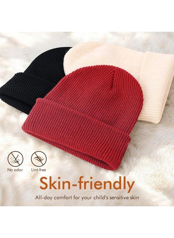 WYOK Kids Beanie Winter Soft Warm Knit Cap Children Classic Autumn Cozy Hats Youth Unisex for Girl Boy 5-15 Years, Red, One Size - Image 2