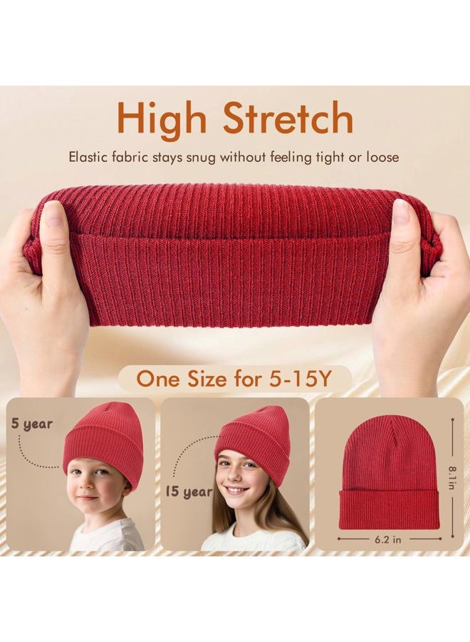 WYOK Kids Beanie Winter Soft Warm Knit Cap Children Classic Autumn Cozy Hats Youth Unisex for Girl Boy 5-15 Years, Red, One Size - Image 4