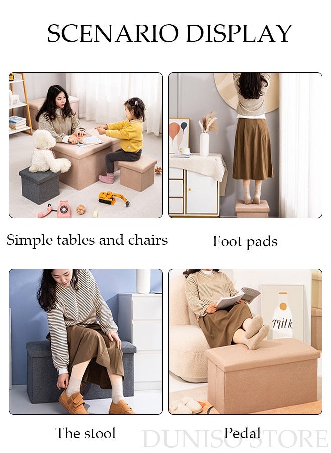 DUNISO - Linen Folding Storage Stool with Lid Storage Ottoman Cube Footrest Stool Under Desk Stool Short Ottoman Folding Ottoman Linen Cloth Light - Image 1