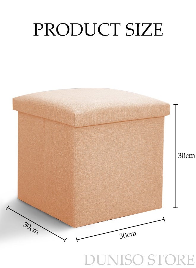 DUNISO - Linen Folding Storage Stool with Lid Storage Ottoman Cube Footrest Stool Under Desk Stool Short Ottoman Folding Ottoman Linen Cloth Light - Image 1