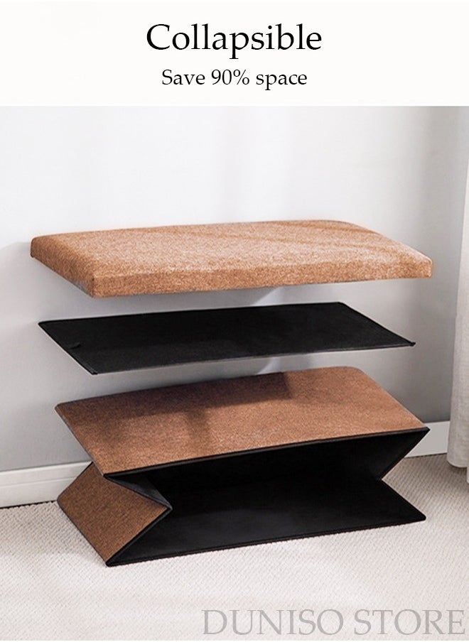 DUNISO - Linen Folding Storage Stool with Lid Storage Ottoman Cube Footrest Stool Under Desk Stool Short Ottoman Folding Ottoman Linen Cloth Light - Image 1