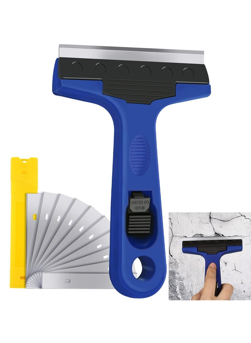 CMGTYYD Razor Blade Scraper, Razor Scraper Remover with 10 Extra Replacement Metal Blades, 10 Cm Scraper Tool for Adhesive, Cleaning Paint, Caulk, Sticker from Window, Decal, Glass, Tile, Floor  - Image 1
