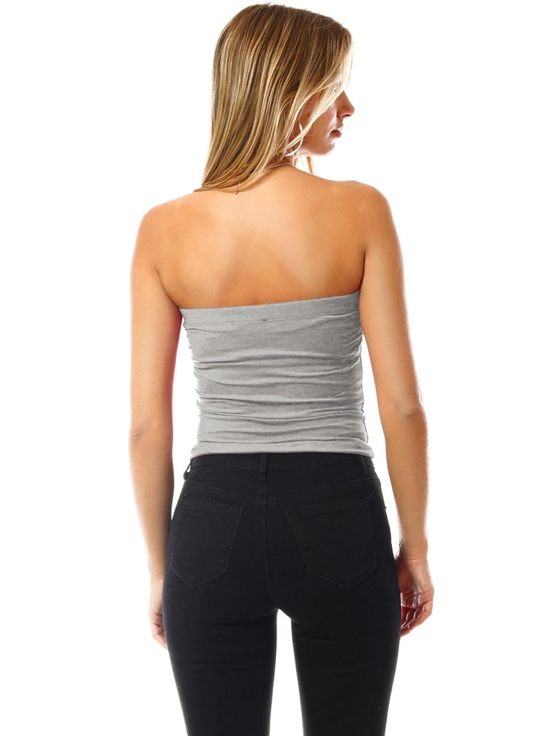 MixMatchy Women's Solid Casual Summer Side Shirring Scrunched Double Layered Tube Top 3PACK - Black/H.Grey/White L - Image 4