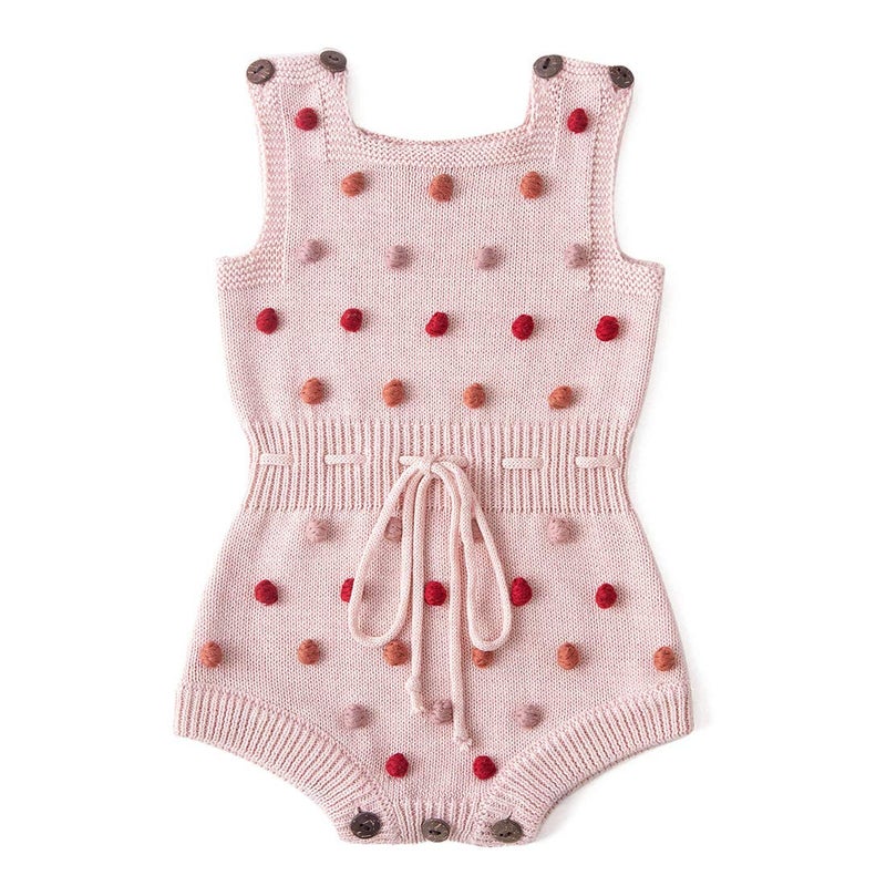 Simplee kids Baby Girl Kint Rompers Fall Sleeveless Pompoms Baby Girl Rompers 03 Months Little Girl Pink Overall Jumpsuit Outfit