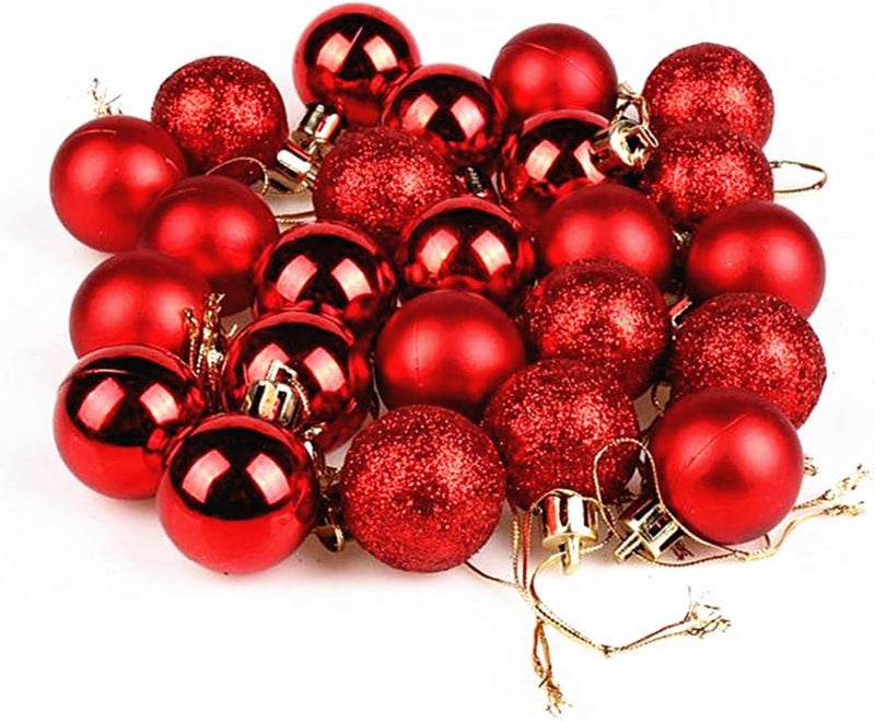 ALIMITOPIA 24pcs Christmas Ball Baubles 1.2 inches Shatterproof Plastic Hanging Balls Pendant for Xmas Tree Decoration (Tiny Size;Red) - Image 2