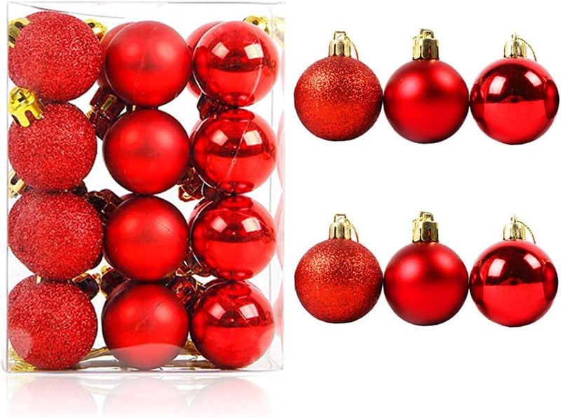 ALIMITOPIA 24pcs Christmas Ball Baubles 1.2 inches Shatterproof Plastic Hanging Balls Pendant for Xmas Tree Decoration (Tiny Size;Red) - Image 1