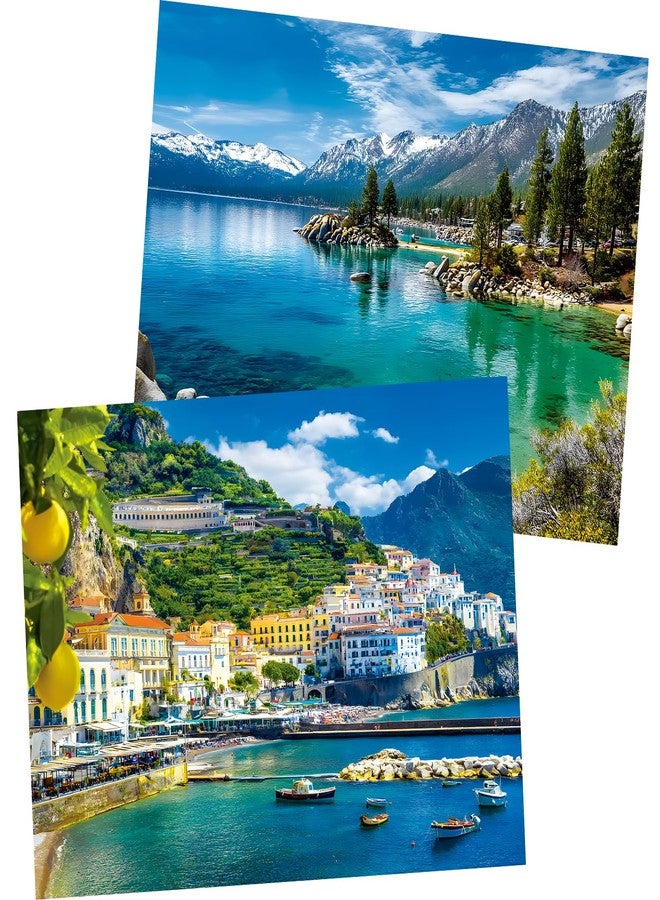 WSCXSC 2 Pack 500 Piece Puzzles for Adults,Lemon Town Jigsaw Puzzles,Lake Puzzles for Adults 500 Pieces Puzzle Sets for Adults Premium Cardboard Puzzles for Tabletop Family Activity Gift - Image 1