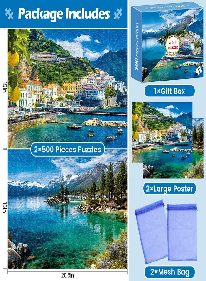 WSCXSC 2 Pack 500 Piece Puzzles for Adults,Lemon Town Jigsaw Puzzles,Lake Puzzles for Adults 500 Pieces Puzzle Sets for Adults Premium Cardboard Puzzles for Tabletop Family Activity Gift - Image 3