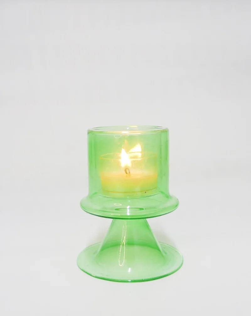 ميسي Standing Green Glass Candle Holder and Tealight Set
