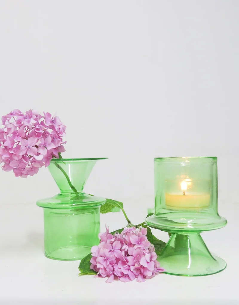 ميسي Standing Green Glass Candle Holder and Tealight Set