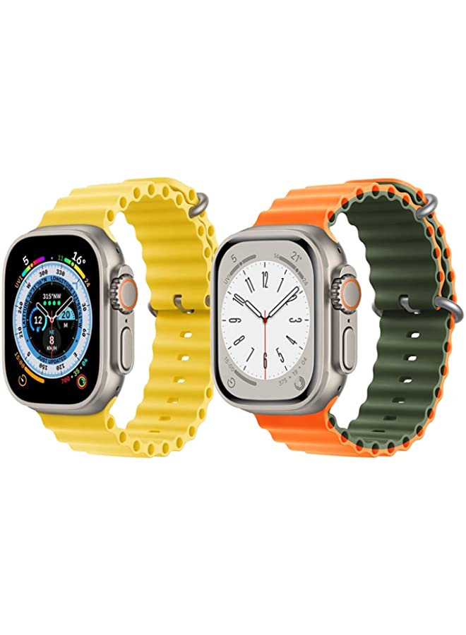 IAF Silicone Ocean Band Strap for Apple Watch Ultra 8 49mm Yellow Single Color Strap with Orange/Green Double Side Strap Set of 2