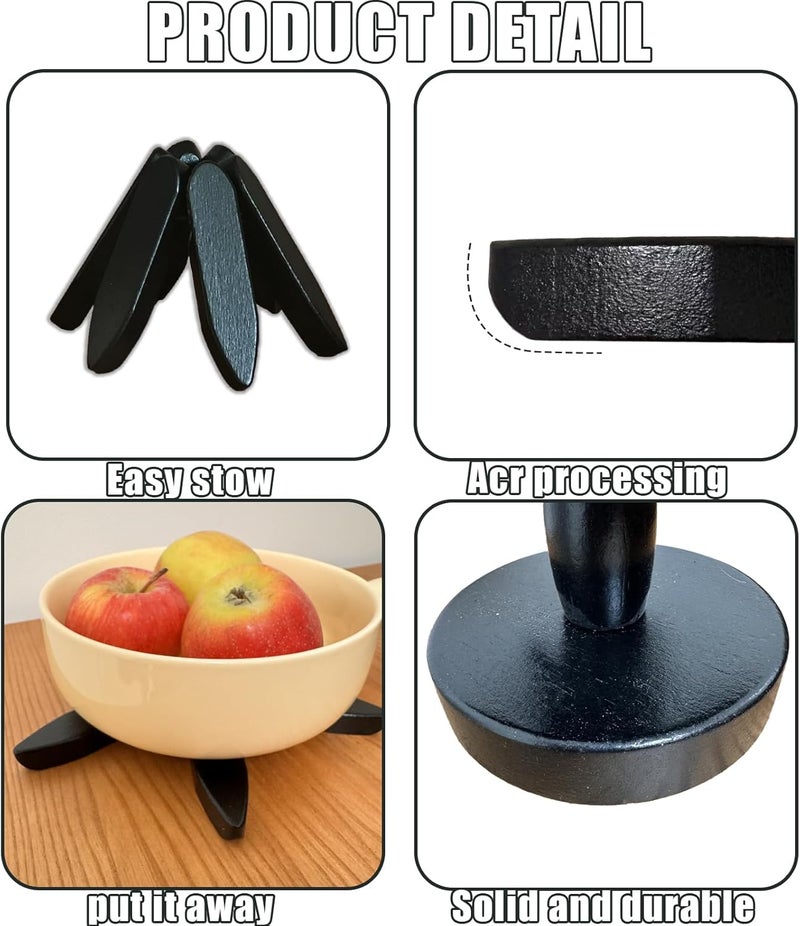 QIYLQE Natural Foldable Black Walnut Wooden Trivet Set - 4 Trivets + 1 Stand for Hot Dishes, Pot, Bowl, Teapot, Hot Pot Holders (White ﻿) - Image 5