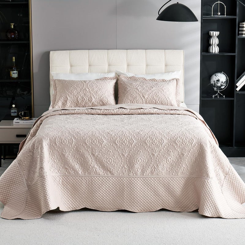 Cmfshape Satin Silky Quilt Set California King Size,3 Pieces Thin Super Soft Satin Quilt Set Lightweight Comforter Bedspread Coverlet for All Season (Champagne,120"x120") - Image 2
