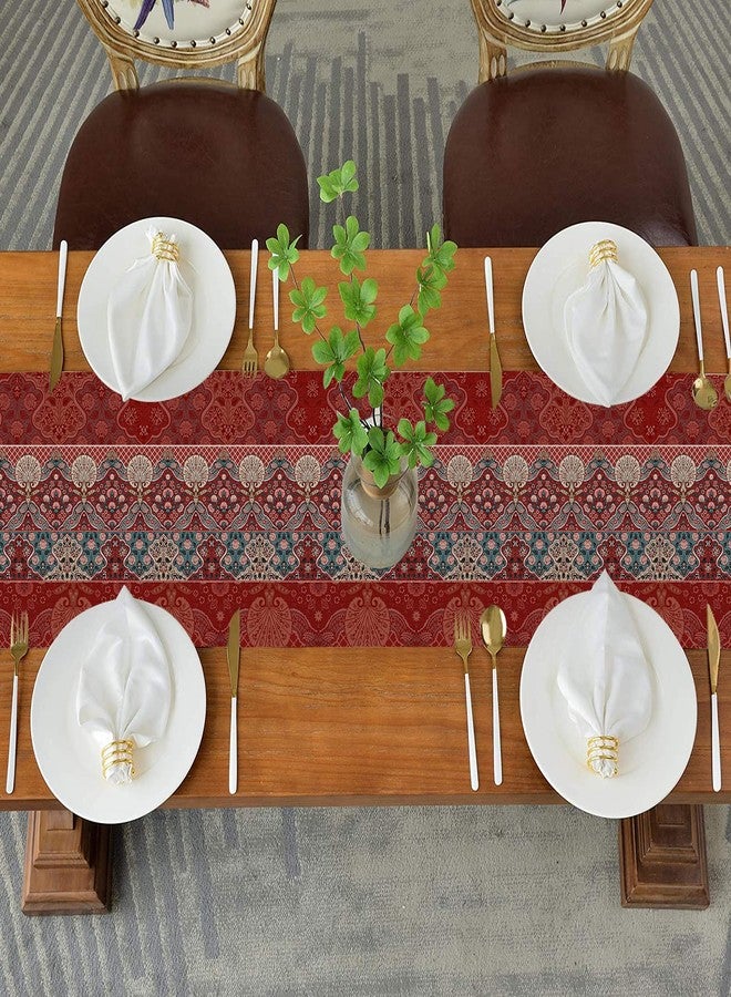 homewards Digitally Printed Ajrakh Print in Red Table Runner Size 13X72 inches - Image 4