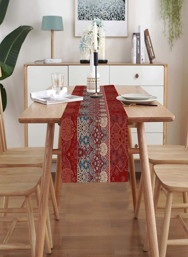 homewards Digitally Printed Ajrakh Print in Red Table Runner Size 13X72 inches - Image 3