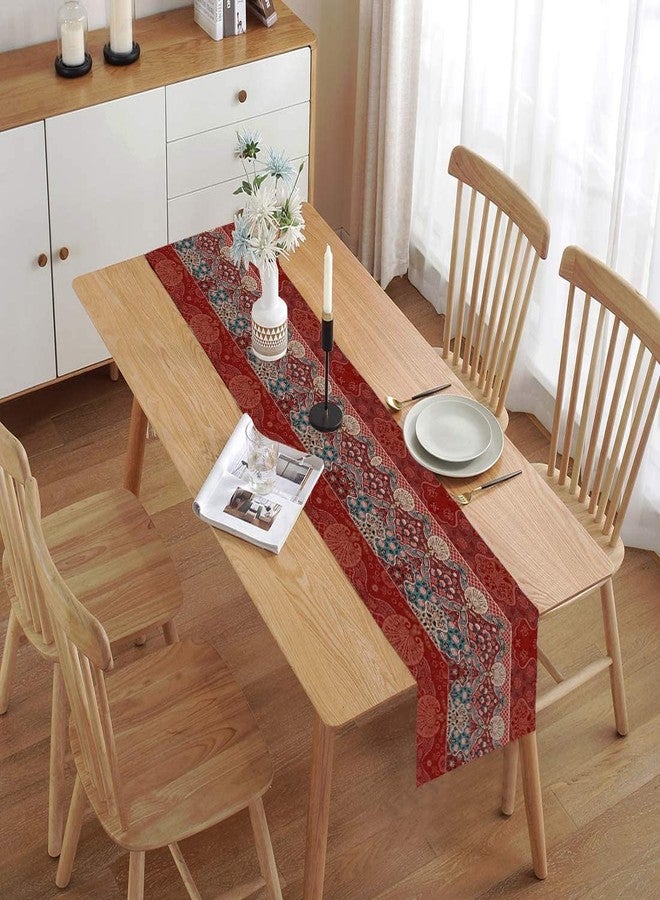 homewards Digitally Printed Ajrakh Print in Red Table Runner Size 13X72 inches - Image 2