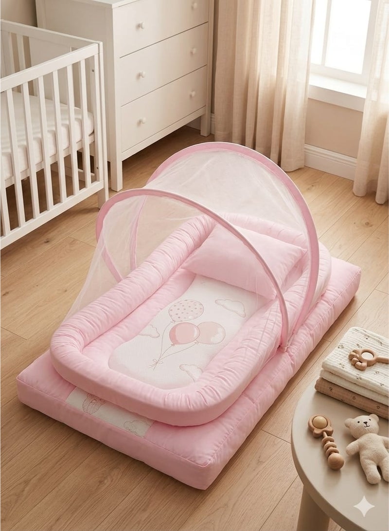 STORE 7 Portable Baby Bed with Mosquito Net – Foldable Baby Nest for Newborns – Soft Infant Sleeping Bed with Pillow and Mattress – Travel Baby Lounger – Lightweight Baby Bassinet for Home & Travel - Image 1
