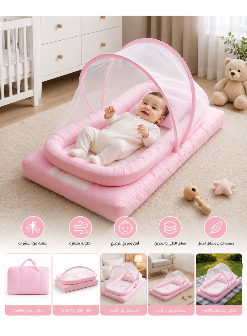 STORE 7 Portable Baby Bed with Mosquito Net – Foldable Baby Nest for Newborns – Soft Infant Sleeping Bed with Pillow and Mattress – Travel Baby Lounger – Lightweight Baby Bassinet for Home & Travel - Image 2