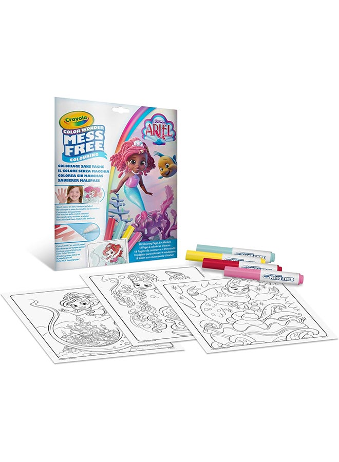 Crayola ألوان العجائب، مجموعة تلوين مع 18 صفحة تلوين و 4 أقلام شعري خالية من البقع، موضوع أرييل، نشاط إبداعي للأطفال - Image 1