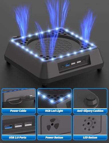 Mviioe Cooling Fan for Xbox Series X Mviioe Xbox Series X Cooling Stand with LED Indicator, Extra Big Turbo Fan, USB 2.0 Ports, Dust Cover Filters (Only Compatible with Xbox Series x) - Image 5