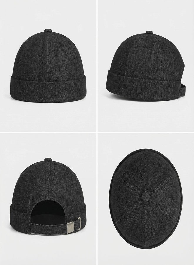 PTDTSHOU Denim Brimless Hats for Women Men Docker Style Cap Vintage Sailor Beanie Hat - Image 5