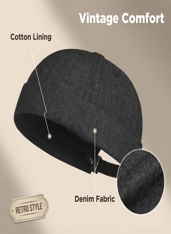 PTDTSHOU Denim Brimless Hats for Women Men Docker Style Cap Vintage Sailor Beanie Hat - Image 3